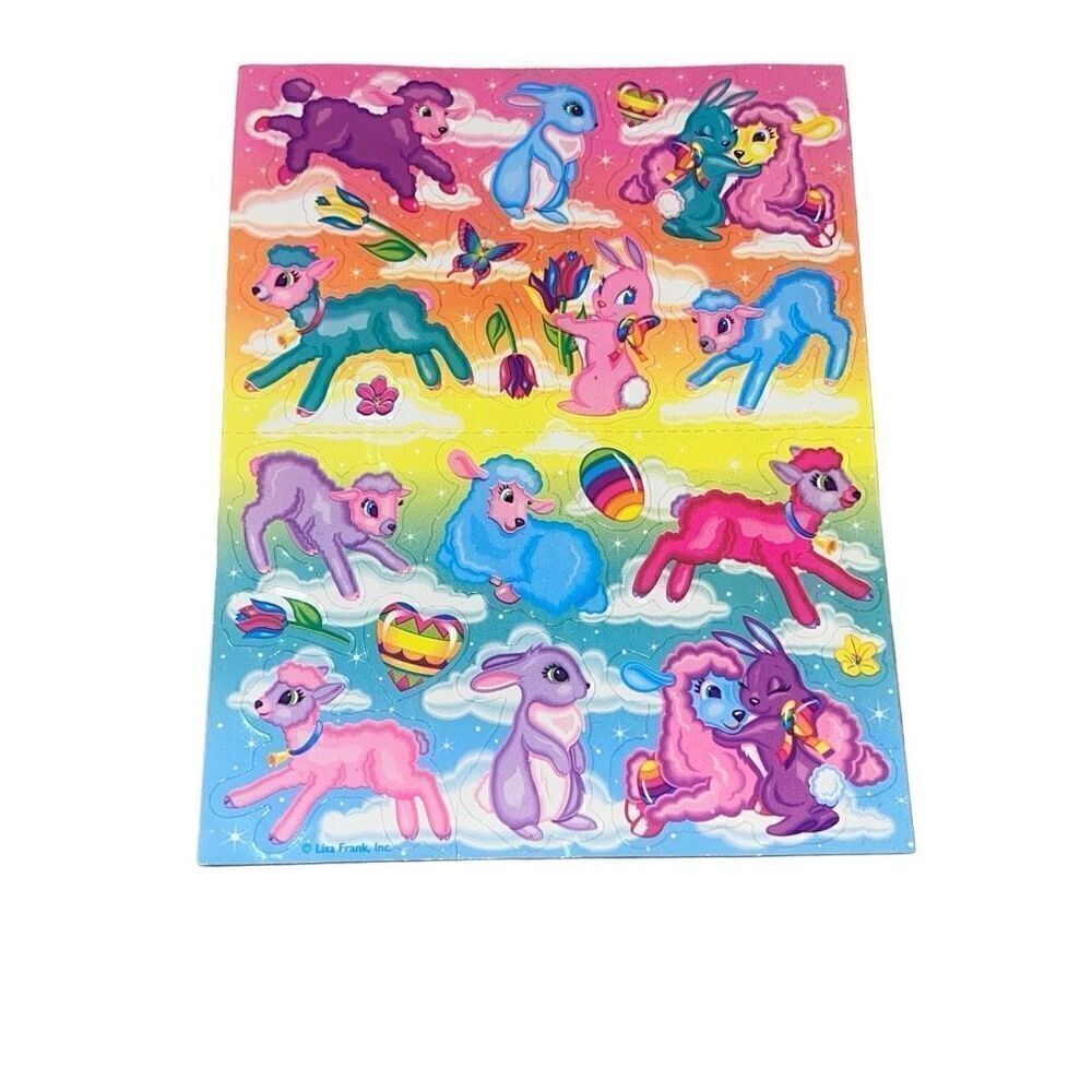 Lisa Frank Vintage Easter Lamb Rainbow Egg Bunny Spring Sticker Sheet